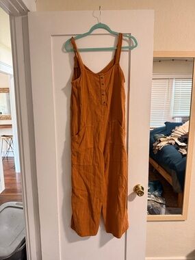 Billabong Rust-Orange Button Front Sleeveless Jumpsuit, Medium